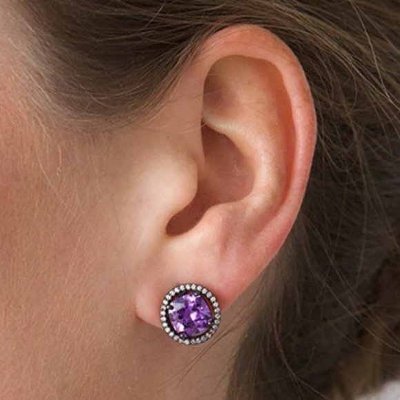 WHBM Hematite & Plum Cubic Zirconia Stud Earrings Amethyst Purple Cubic Zirconia - Picture 4 of 4